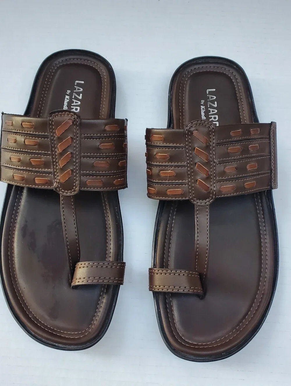 LAZARD by Khadim's Mens UK 8 US 9 Brown Kolhapuri Sandals Toe Loop India Casual